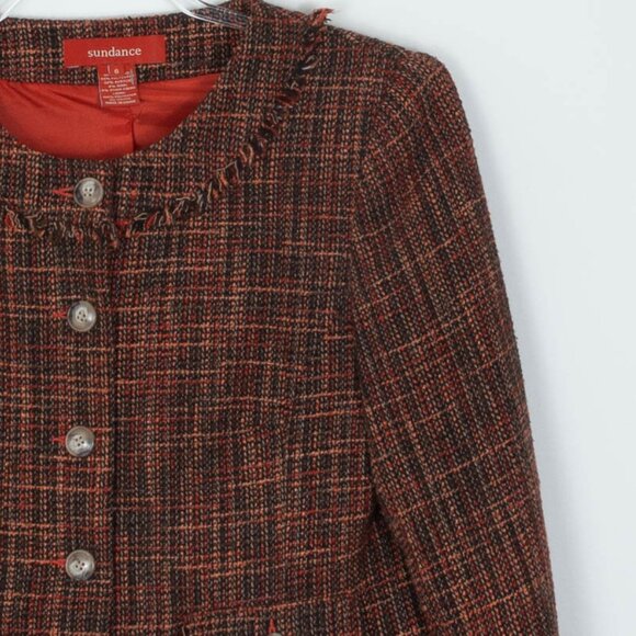 Sundance Fringe Tweed Wool Blend Orange Blazer Jacket Womens Size 6 - Picture 2 of 6
